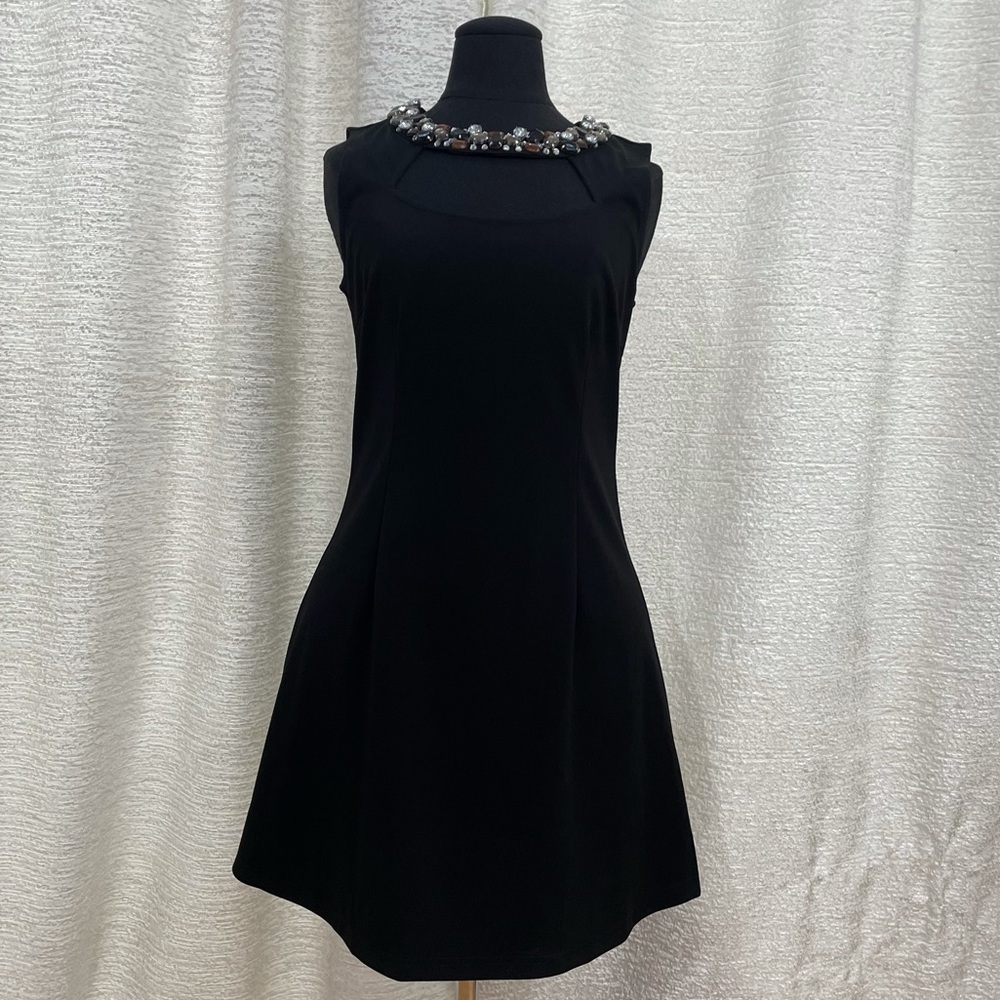 Little black dress with crystal neckline